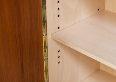 Rare S21 highboard in teak by Dieter Waeckerlin for Behr (Germany, 1950s). Belonging to the same series as the iconic B60, this very hard to find S21 mid sized highboard in teak is a masterful blend of minimalistic design and functional elegance. It’s unbelievable this piece was made in the 50’s and is yet so timeless. It contains two drawers and two doors with a minimal gap between them. The inside offers lots of storage space with adjustable shelves. It is in amazing condition with minimal sings of use and age.