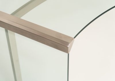 Stunning glass “President” writing desk by Gallotti & Radice (Italy, 1970s). An original 1970s President executive desk, designed by Studio G&R for Gallotti & Radice. This is Italian glass craftsmanship at its finest. Built with heavy, thick tempered glass and structured with solid stainless steel fittings, the design gives a light, almost floating impression while remaining exceptionally sturdy. The desk is in excellent condition with no chips or structural defects.