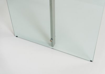 Stunning glass “President” writing desk by Gallotti & Radice (Italy, 1970s). An original 1970s President executive desk, designed by Studio G&R for Gallotti & Radice. This is Italian glass craftsmanship at its finest. Built with heavy, thick tempered glass and structured with solid stainless steel fittings, the design gives a light, almost floating impression while remaining exceptionally sturdy. The desk is in excellent condition with no chips or structural defects.