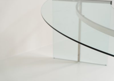 Stunning glass “President” writing desk by Gallotti & Radice (Italy, 1970s). An original 1970s President executive desk, designed by Studio G&R for Gallotti & Radice. This is Italian glass craftsmanship at its finest. Built with heavy, thick tempered glass and structured with solid stainless steel fittings, the design gives a light, almost floating impression while remaining exceptionally sturdy. The desk is in excellent condition with no chips or structural defects.